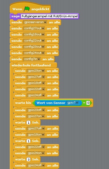 Ampelschaltung mit Scratch (Auszug) Screenshot Horst Sievert