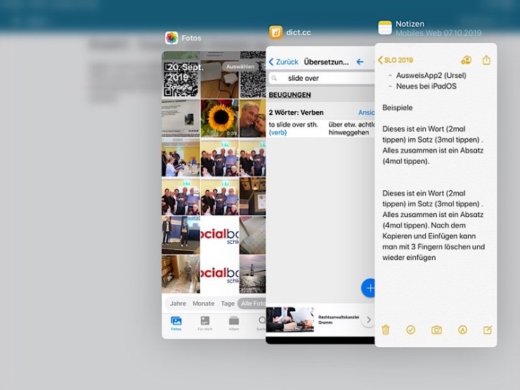 iPadOS Beispiel für Slide Over