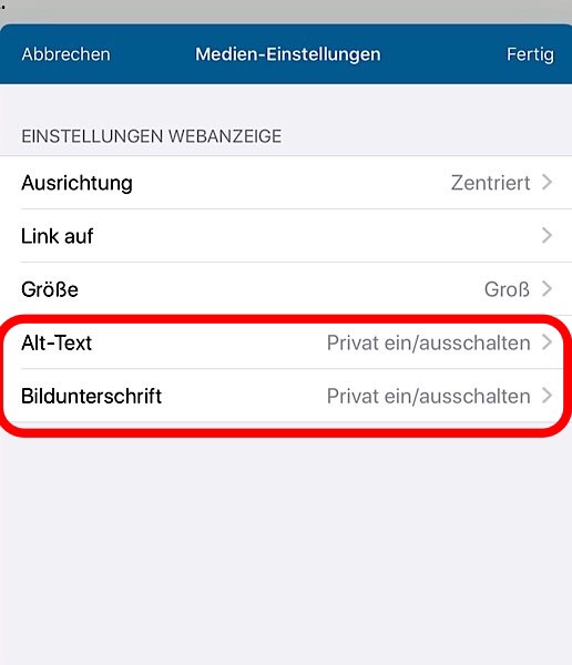 Bildbeschreibung in WordPress