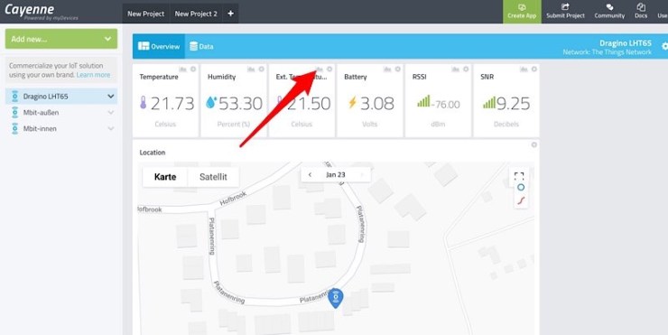 Daten vom Dragino LHT65 in Cayenne