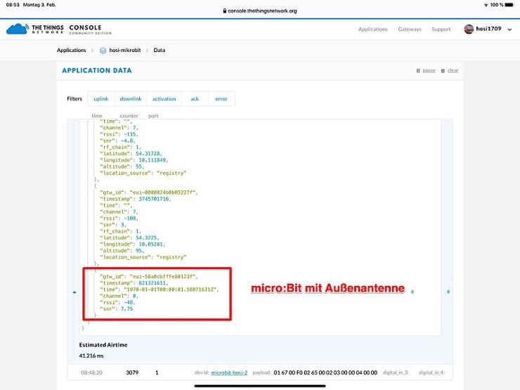 Messwerte für Übertragung MIT Außenantenne